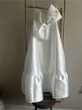 White Satin Strapless Dress with Bow Detail